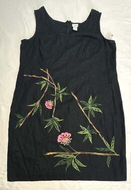 Studio C Plus Dress Size 16W Black Floral Embroidered Linen Blend